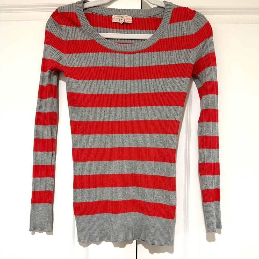 Pink Republic Red and Gray Striped Thermal Top